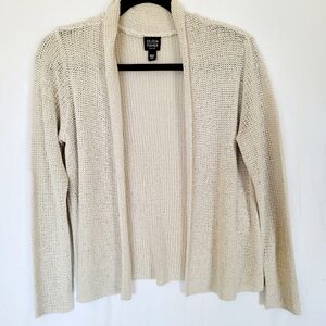 Eileen Fisher Open Front Knit Cardigan Size MP 100% Silk Cream Luxury
